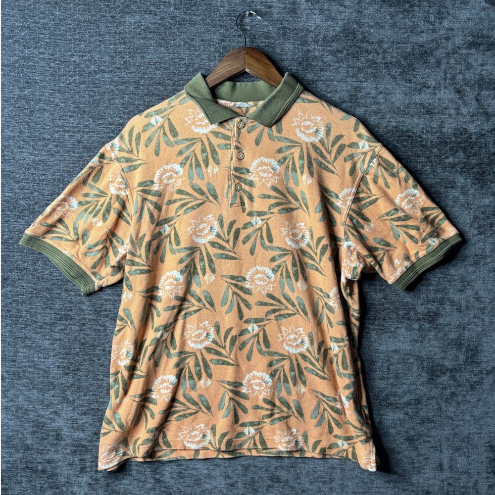 Natural Issue Mens Large Floral Leaf Print Nature Polo Shirt Vacation Golf Retro